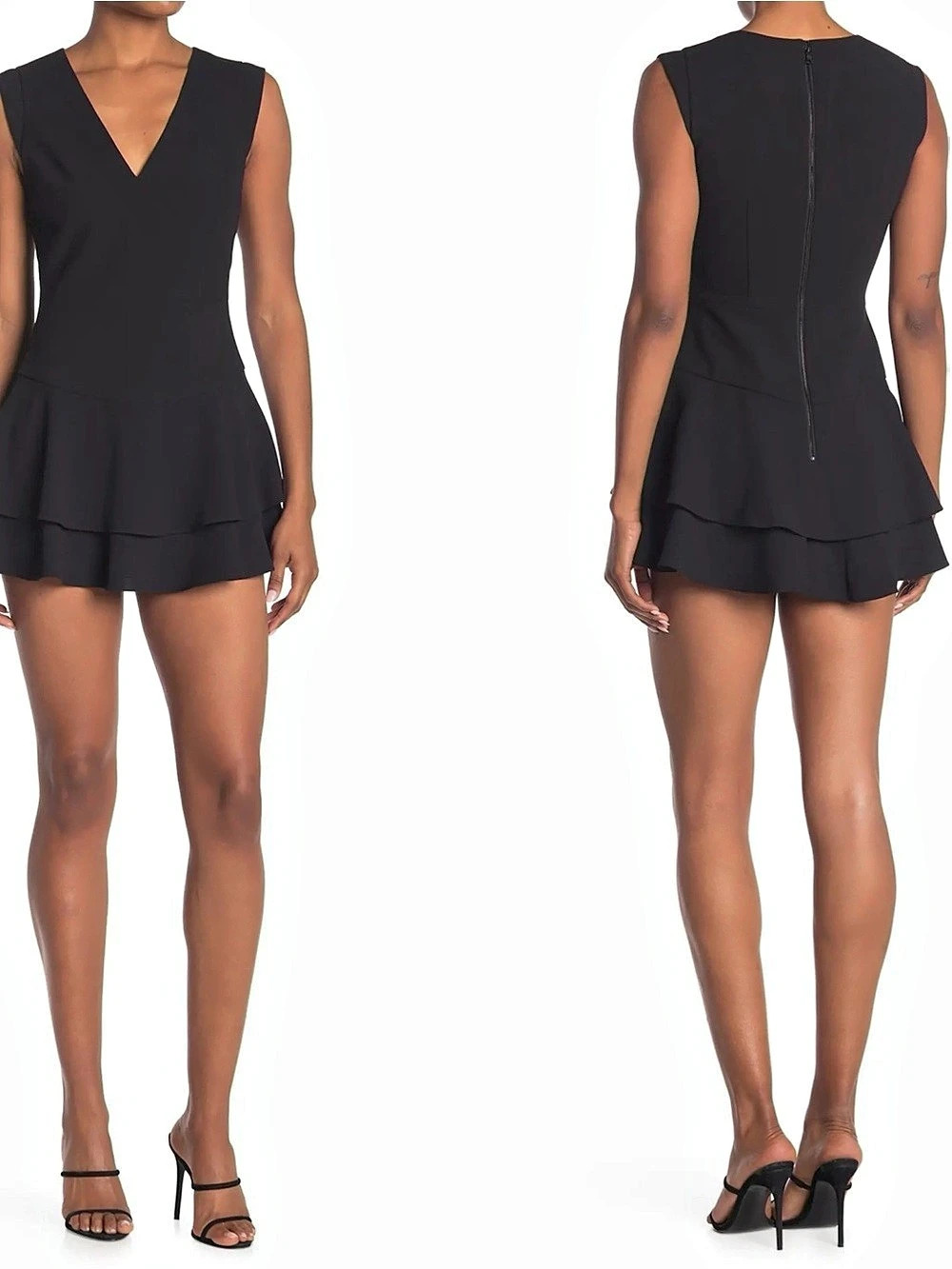 Alice + Olivia Palmira Double Ruffle Fit & Flare Black Mini Dress 2